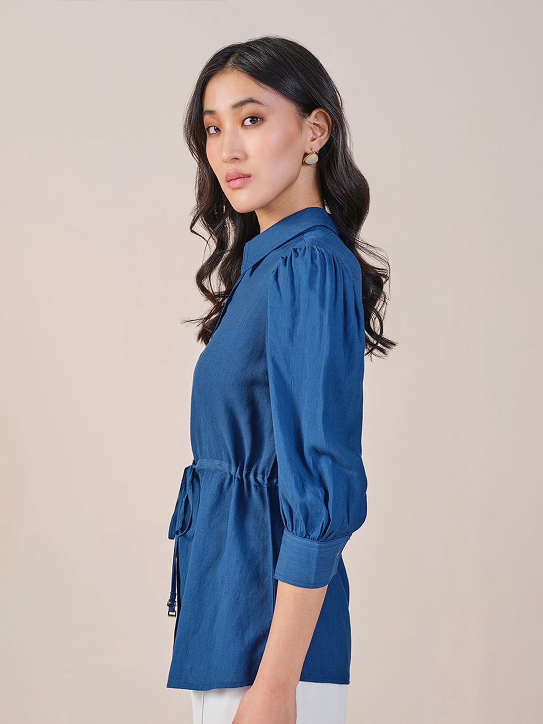 AND Shirt Style Waist Tie-Ups Solid Top