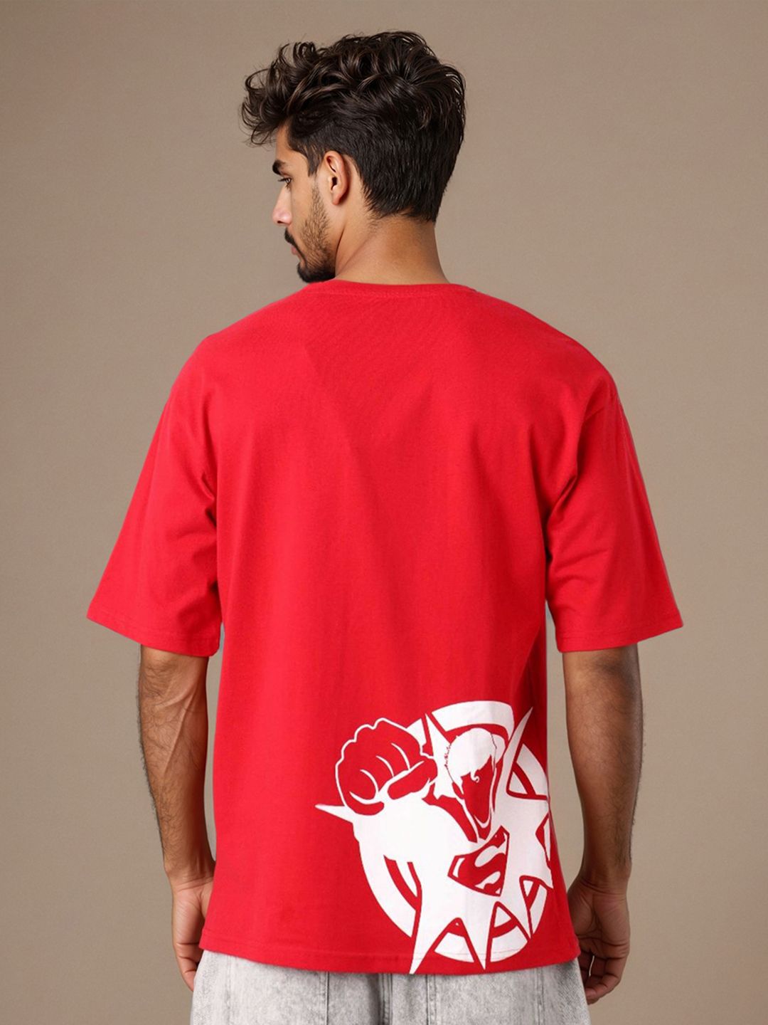 The Indian Garage Co Men Superman Graphic Printed Round Neck Pure Cotton Boxy T-shirt