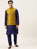 SOJANYA Men Navy Blue Kurta with Churidar & Nehru Jacket