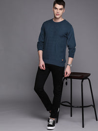 Raymond Men Teal Blue Cable Knit Pullover