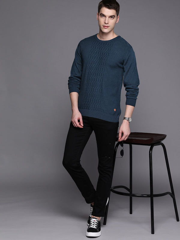 Raymond Men Teal Blue Cable Knit Pullover