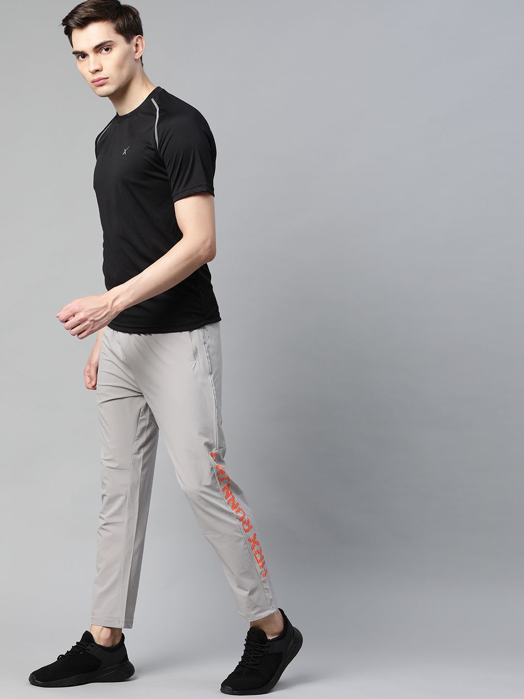 HRX by Hrithik Roshan Men Grey Solid Slim Fit Rapid-Dry Antimicrobial Running Track Pants