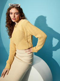 STREET 9 Yellow Ribbed Acrylic Crop Pullover Sweater
