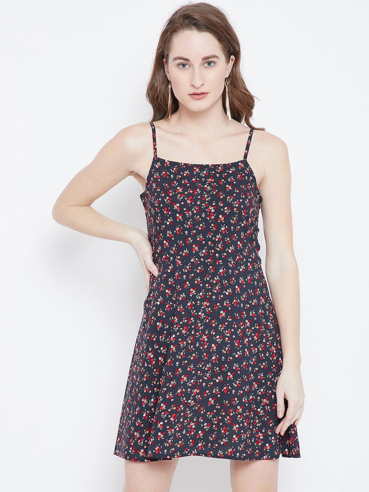 Berrylush Navy Blue Floral A-line Dress