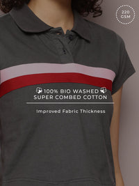 DILLINGER Women Regular Cropped Self Design Polo Tshirt