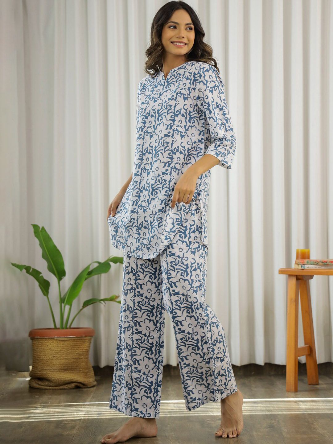 SANSKRUTIHOMES Floral Pure Cotton Printed Night suit