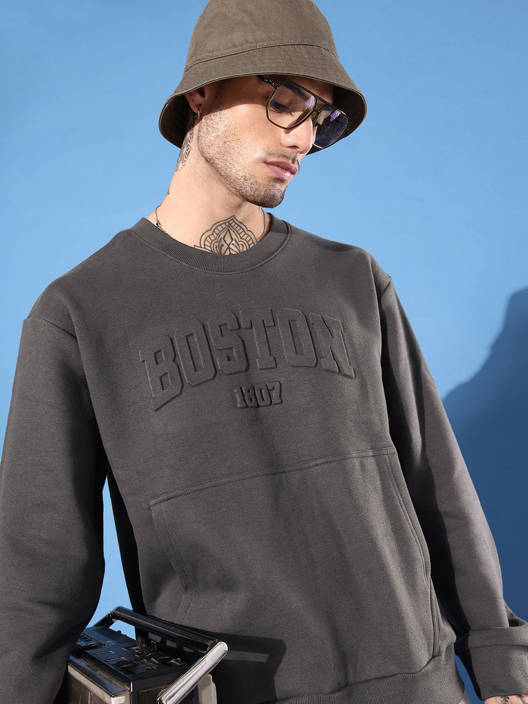 DILLINGER Men Typography Printed Oversized Sweatshirt