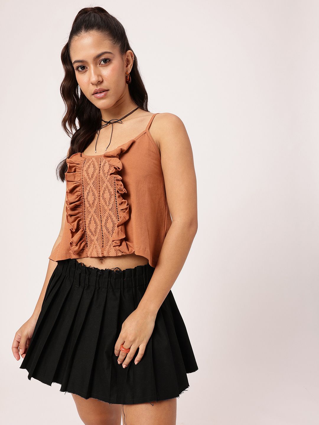 DressBerry Touch of Romance Ruffles Shoulder Straps Crop Top