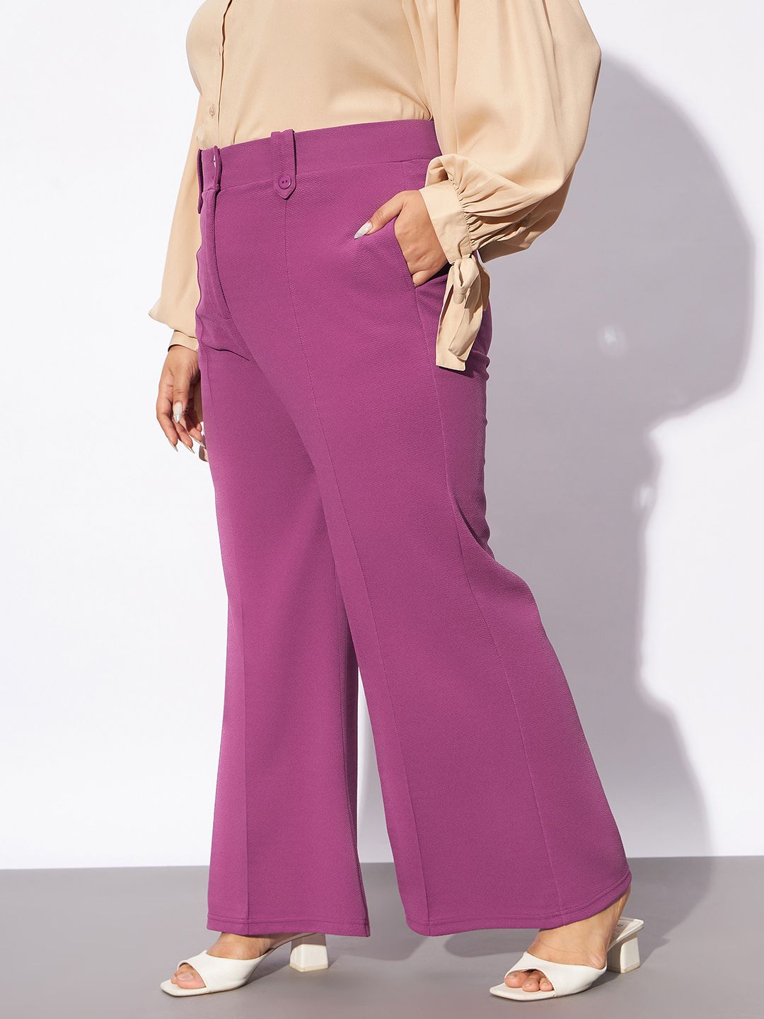 SASSAFRAS Curve Women Plus Size Pink Straight Fit Bootcut Trousers