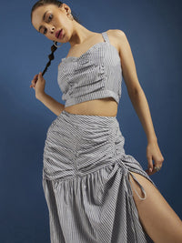 DressBerry Banker Striped Ruched Slit Detailed Co-ord Set