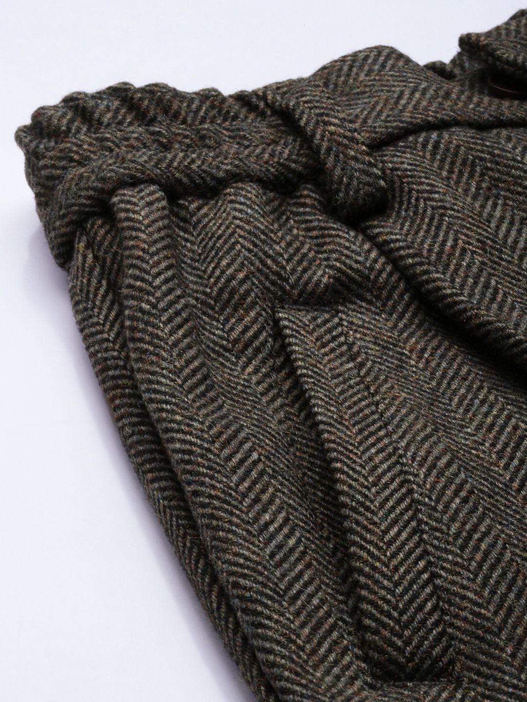 Mr Bowerbird Men Chevron Self Design Tweed Pleated Cargos Trousers