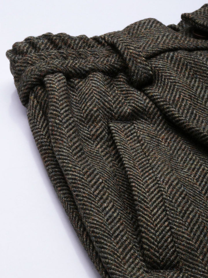 Mr Bowerbird Men Chevron Self Design Tweed Pleated Cargos Trousers
