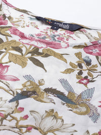 SANSKRUTIHOMES Women White & Pink Printed Night suit