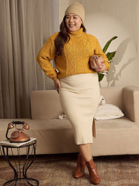 Berrylush Curve Women Plus Size Cable Knit Turtle Neck Pullover Sweater