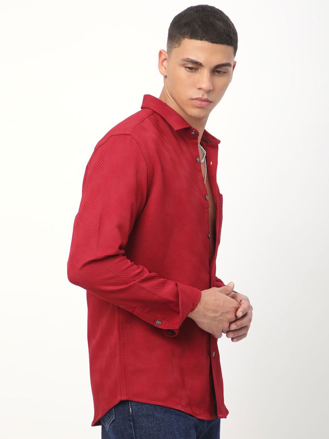 VASTRADO Men Classic Spread Collar Textured Slim Fit Casual Shirt