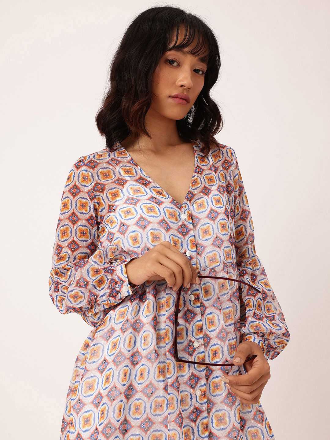 DressBerry Chic Glam Printed A-Line Dobby Dress With A Inner Slip