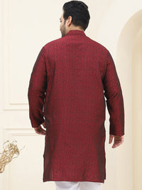 SOJANYA Plus Floral Embroidered Mandarin Collar Long Sleeve Cotton Silk Straight Kurta