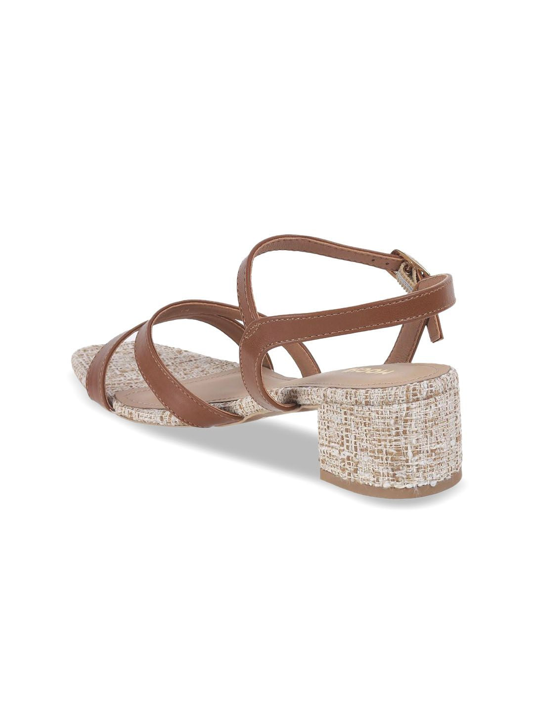 Mochi Women Woven Design Block Heel Sandals with Buckles