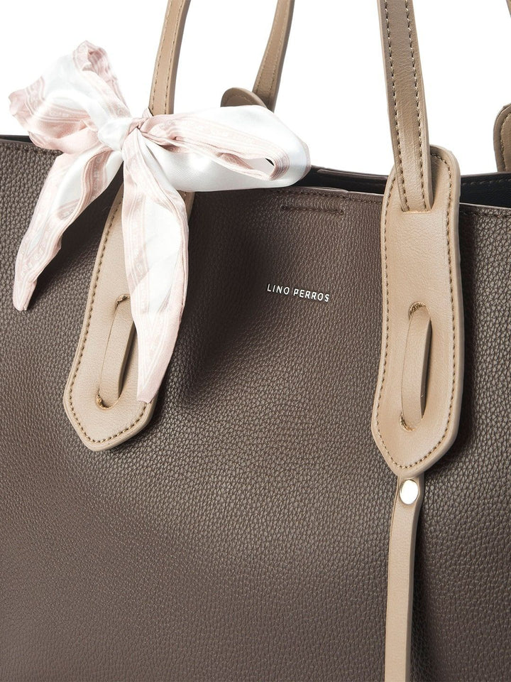 Lino Perros Colourblocked Oversized Structured Tote Bag with Bow Detail