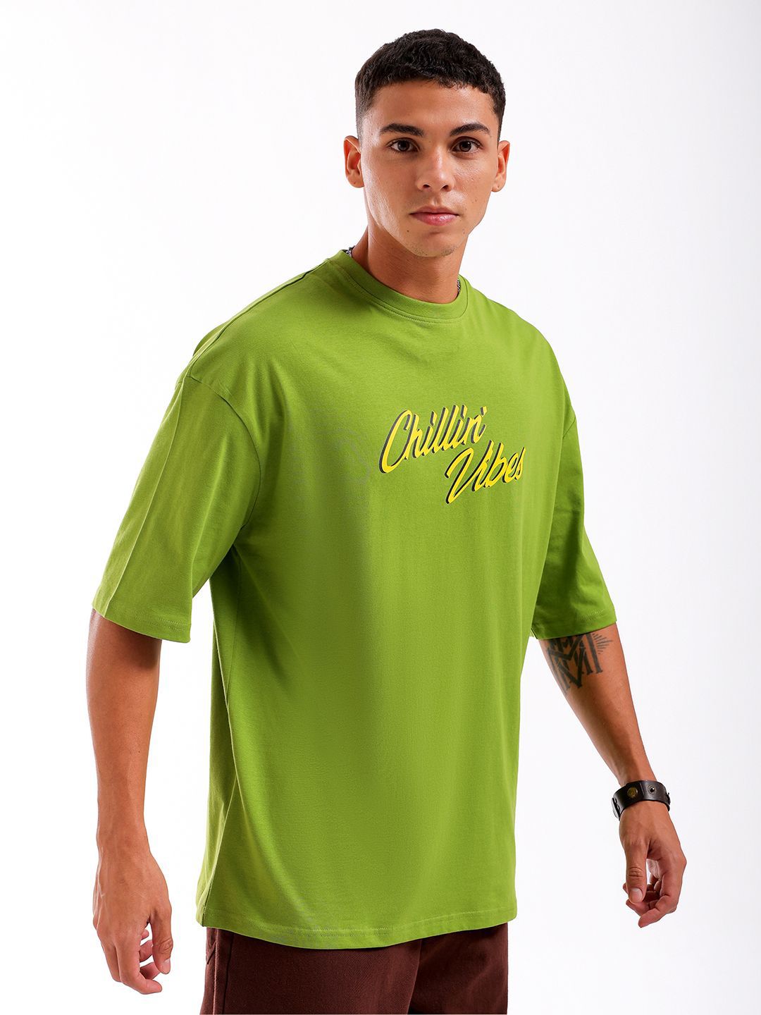 The Indian Garage Co Men Back Printed Oversized Round Neck Pure Cotton T-shirt