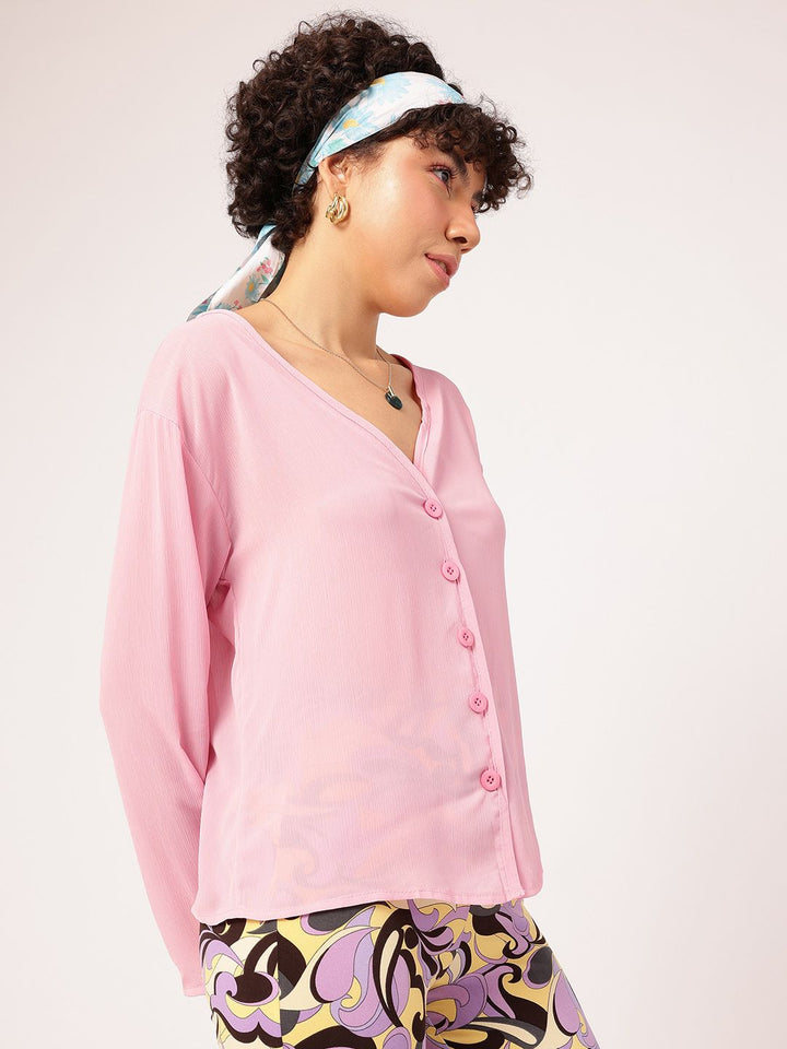 DressBerry Dreamy Drape Plunge Neck Shirt Style Top