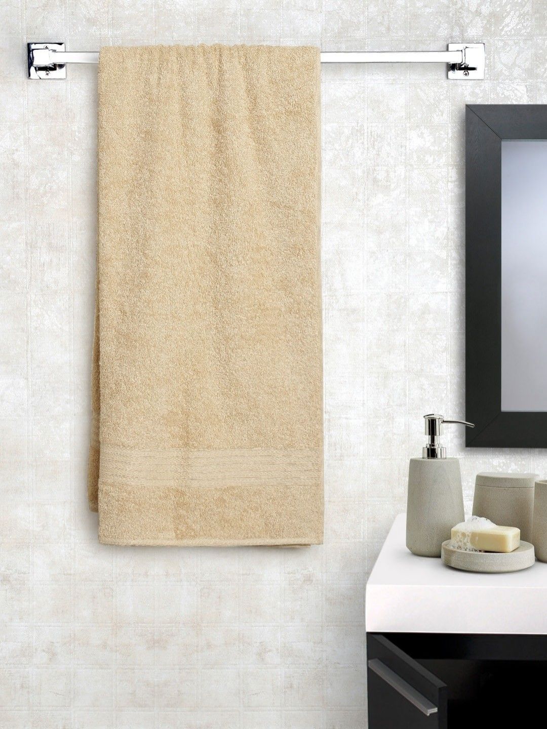 BOMBAY DYEING Tulip Beige Pure Cotton 450 GSM Bath Towel