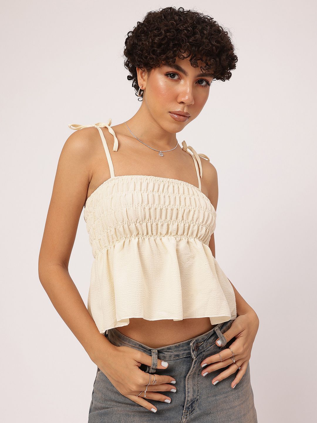 DressBerry Graceful Gathered Peplum Tie-Up Twirl Top