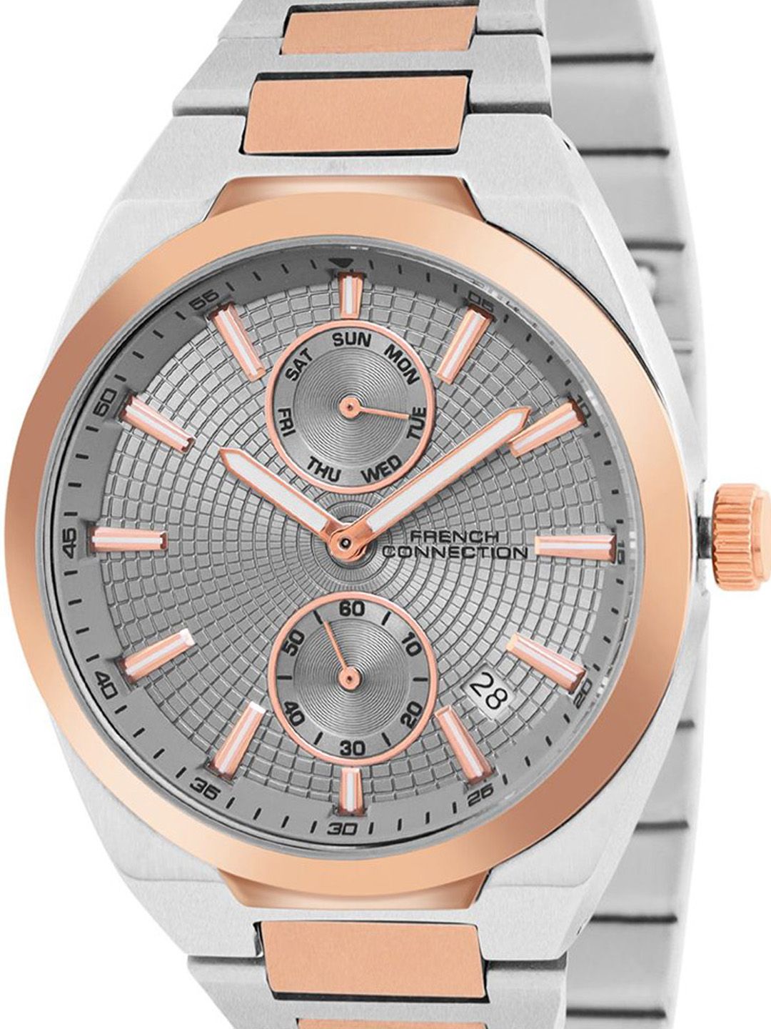 Sambungan Perancis Lelaki Dail Corak & Gelang Keluli Tahan Karat Analog Watch FCH03RTM