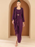 Antheaa Embellished Square Neck Top And Jacket With Skirt And Jacket