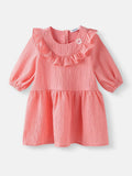 Nauti Nati  Girls Peach Cotton-Crepe Dress with Floral Brooch