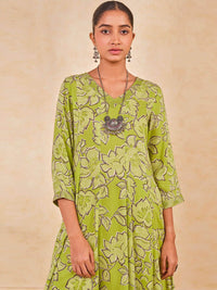 Global Desi Floral Printed V-Neck A-Line Kurta