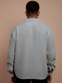 Powerlook Men Spread Collar Textured Solid Cotton Canvas Casual Shirt