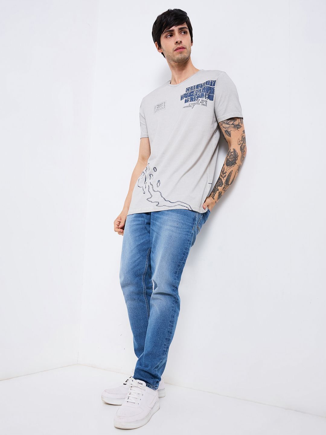 SPYKAR Men Typography Printed Round Neck Cotton T-shirt