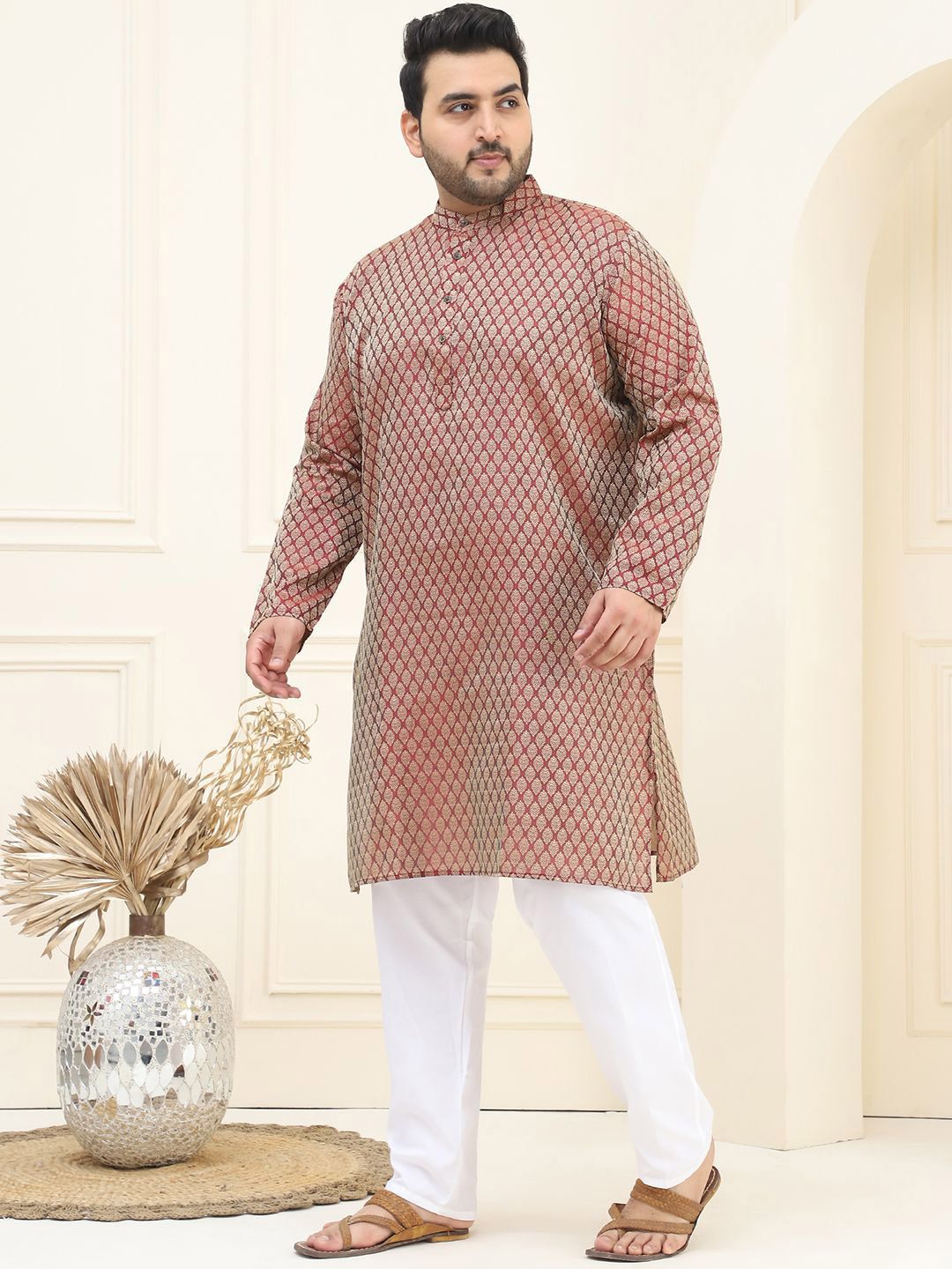 SOJANYA PLUS Ethnic Motifs Woven Design Jacquard Straight Kurta With Pyjama