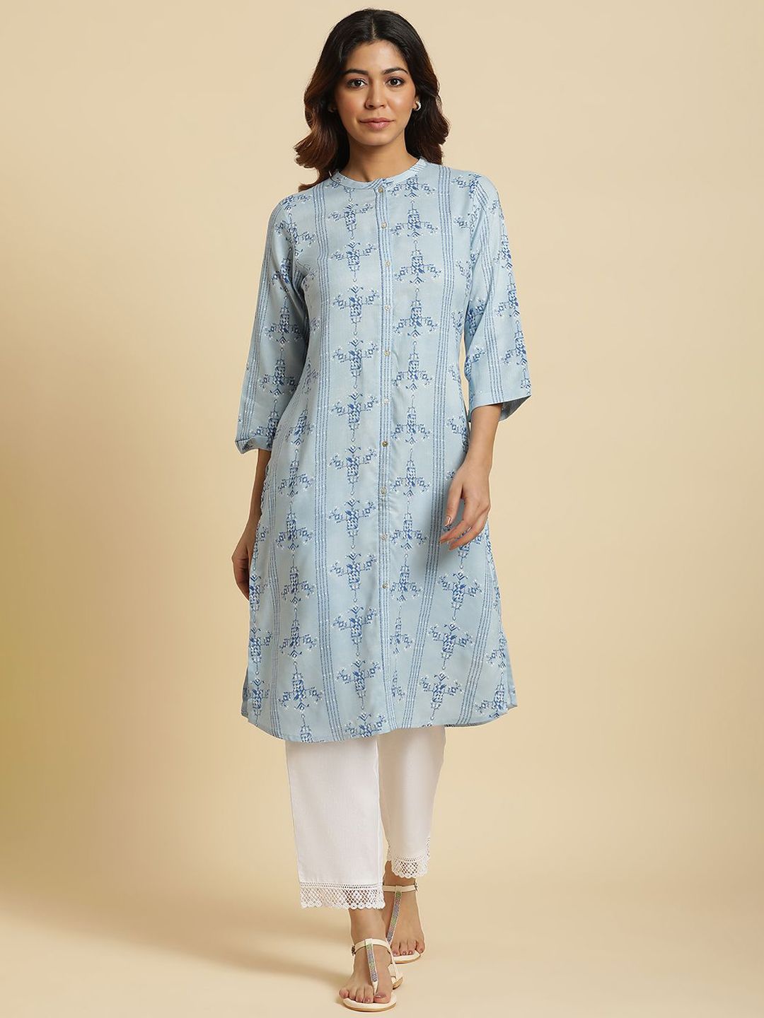 W  Abstarct Printed Mandarin Collar Straight Kurta
