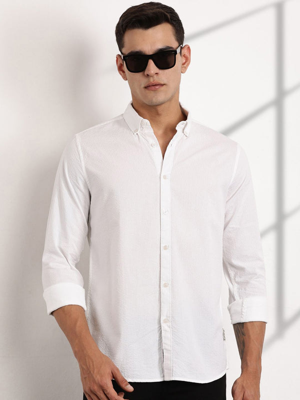 Thomas Scott Men Premium Biasa Panjang Lengan Long Pinstripes Baju Kasual