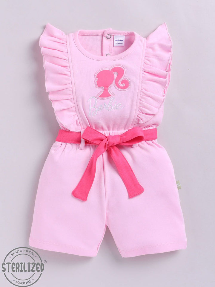 Moms Love Infant Girls Barbie Printed Pure Cotton Ruffled Basic Jumpsuit