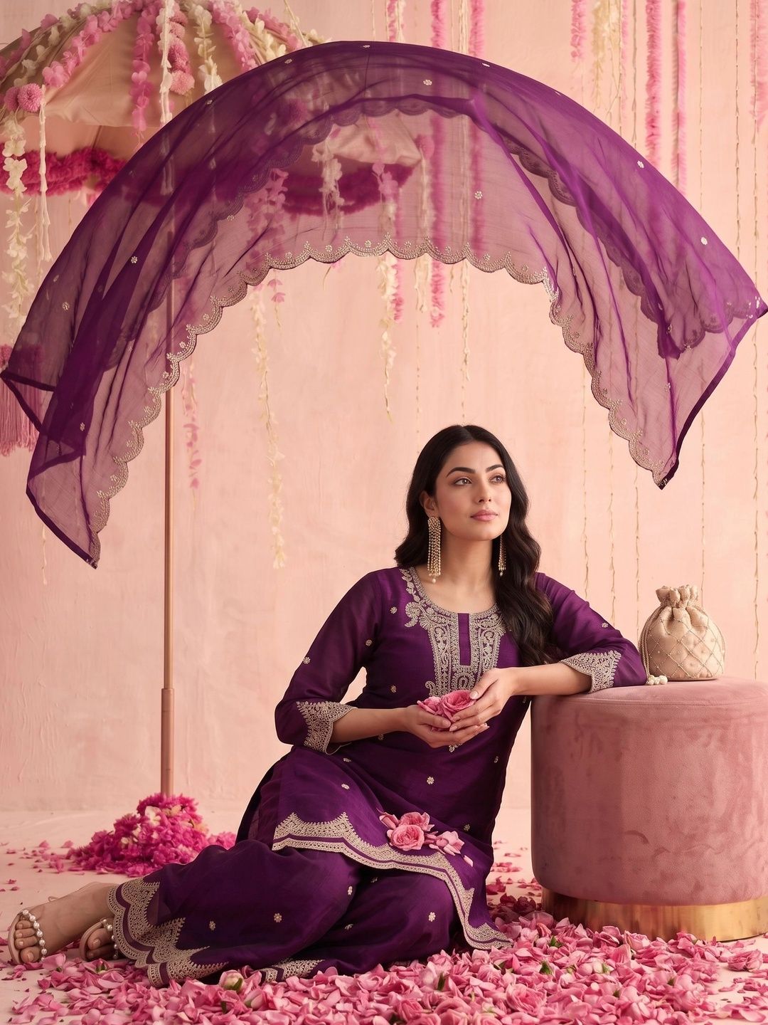 Mamicha Women Embroidered Regular Thread Work Kurta Set With Dupatta