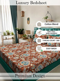 Myntra Elegant Homes Rust Ethnic Motifs 300 TC King Bedsheet with 2 Pillow Covers