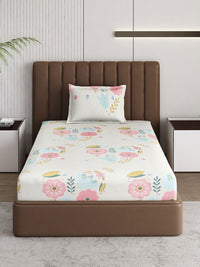 Monte Carlo Pixel White & Pink Floral Printed 120 TC Single Bedsheet Set 1.52 m x 2.30 m