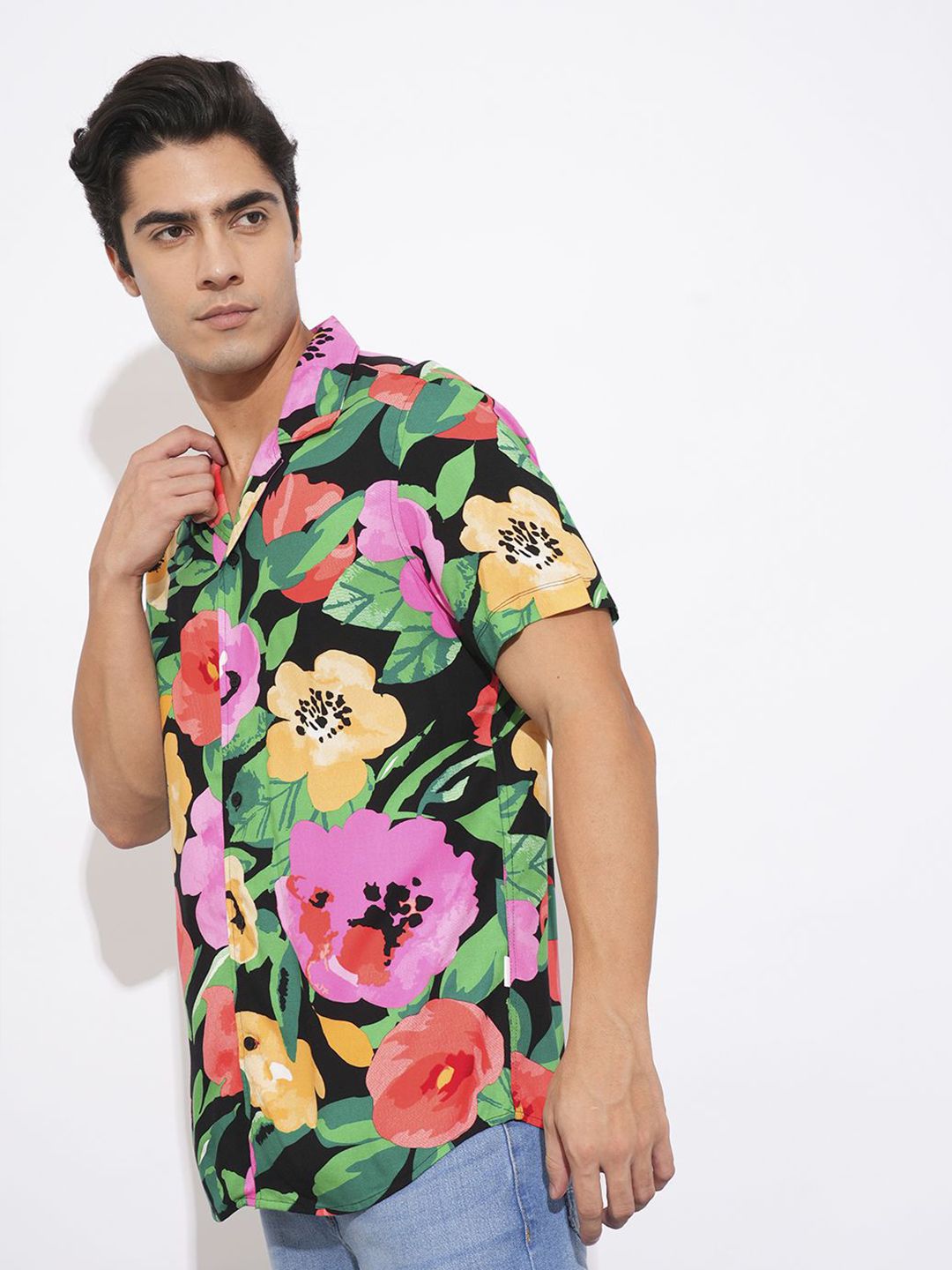 Being Human Men Spread Collar Floral Printed Cotton Slim Fit Casual Shirt
