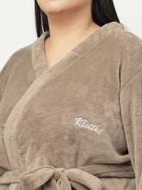 KLOTTHE Plus Size Shawl Neck Woolen Bath Robe With Belt