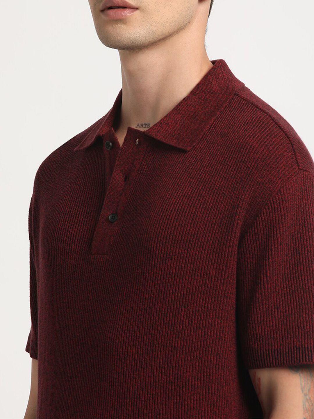 THE BEAR HOUSE Self Design Regular Fit Cotton Polo Collar T-shirt