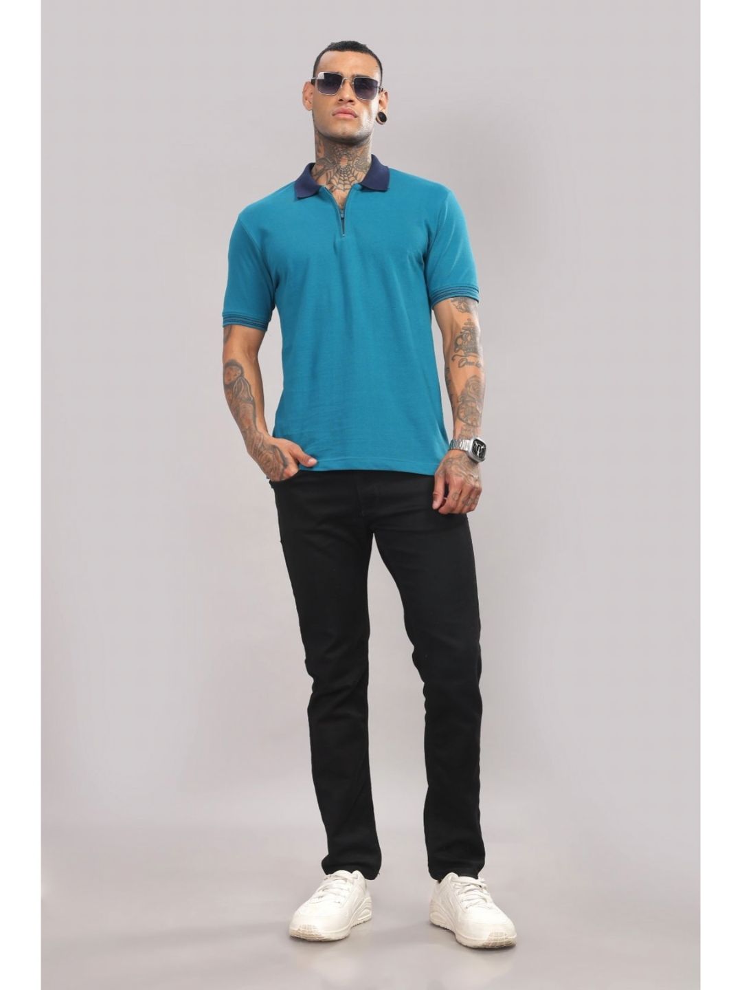 ADRO Men Solid Polo Collar Cotton T-shirt