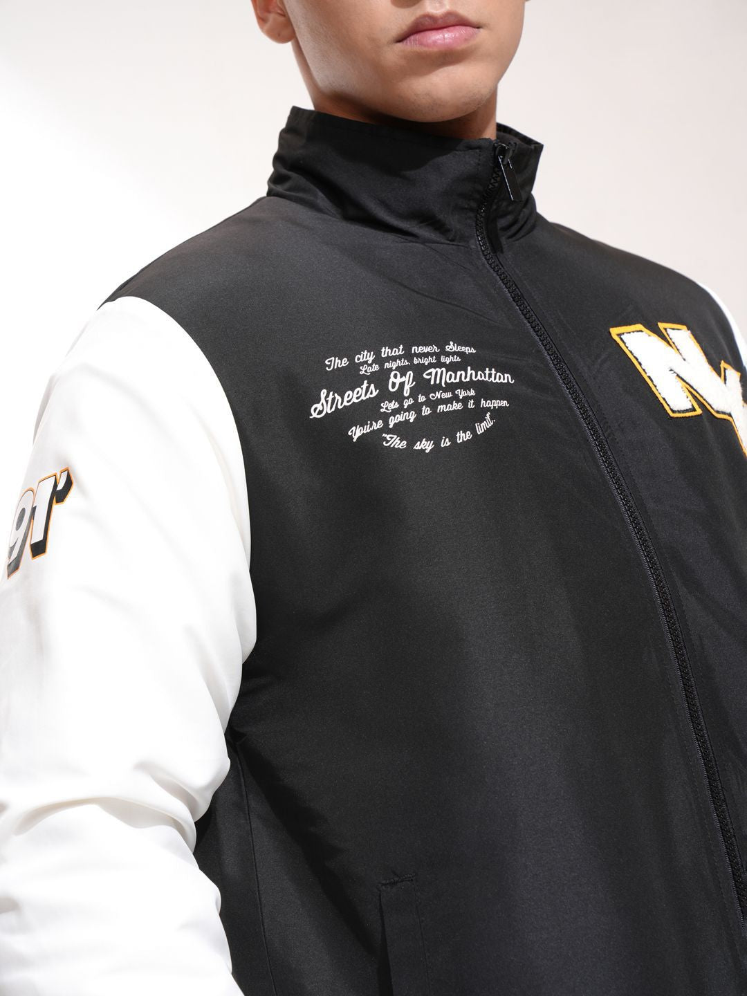 HIGHLANDER Men Mock Collar Typography Printed Casual Bomber Jacket
