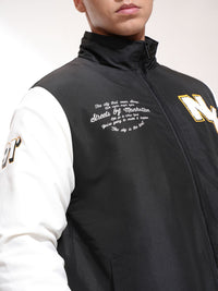 HIGHLANDER Men Mock Collar Typography Printed Casual Bomber Jacket
