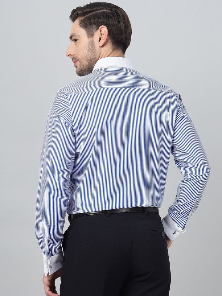 Hancock Men Classic Fit Striped Spread Collar Cuff Cuff Pure Cotton Formal Shirt