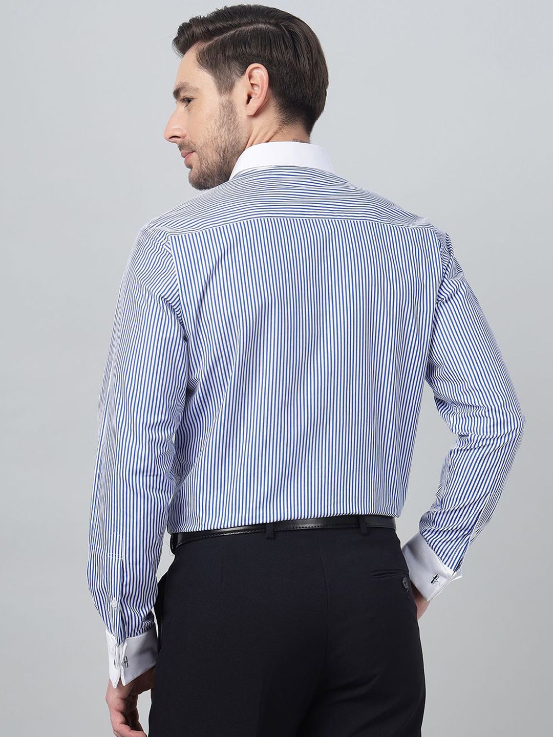 Hancock Men Classic Fit Striped Spread Collar Cuff Cuff Pure Cotton Formal Shirt