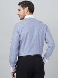 Hancock Men Classic Fit Striped Spread Collar Cuff Cuff Pure Cotton Formal Shirt