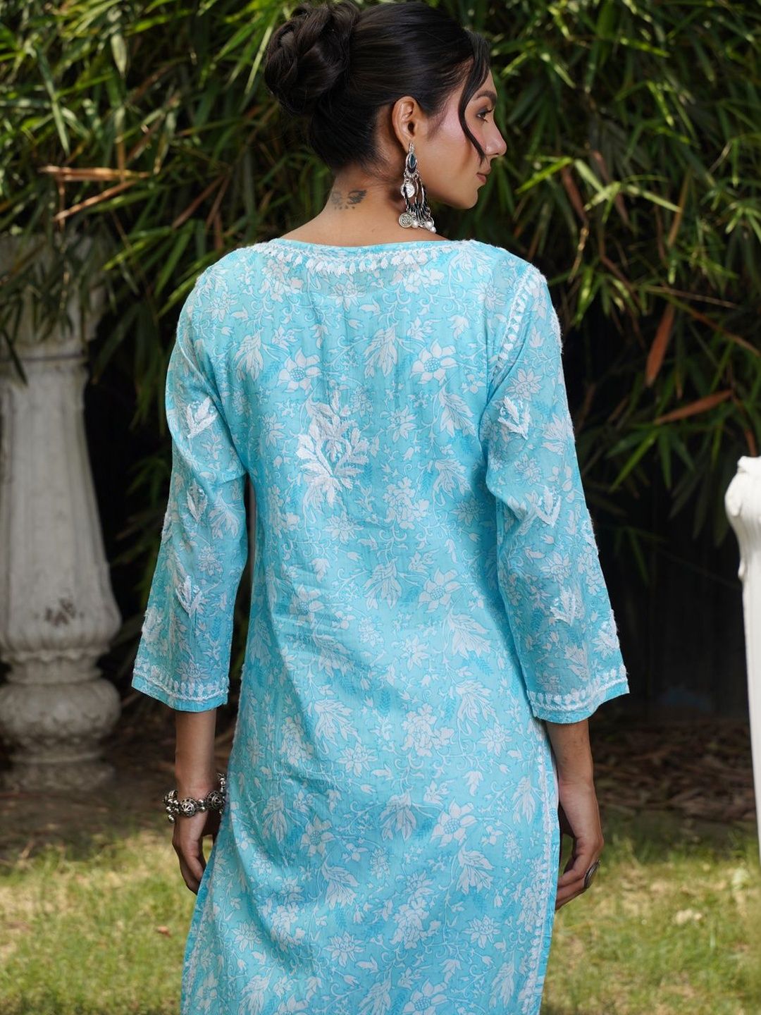 Rumah Chikankari Wanita Sulam Chikankari Cetakan Indie Kurta